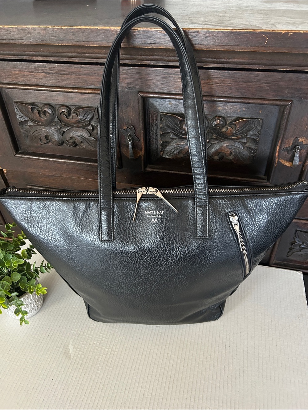 Matt & Nat Black Pebbled Vegan Leather Tote